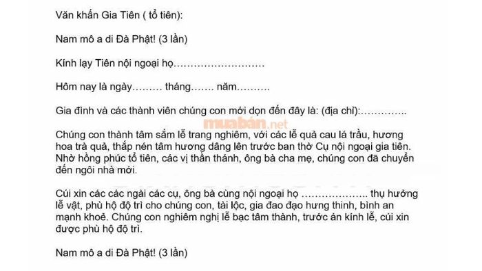 Văn Khấn Thần Linh trong lễ nhập trạch