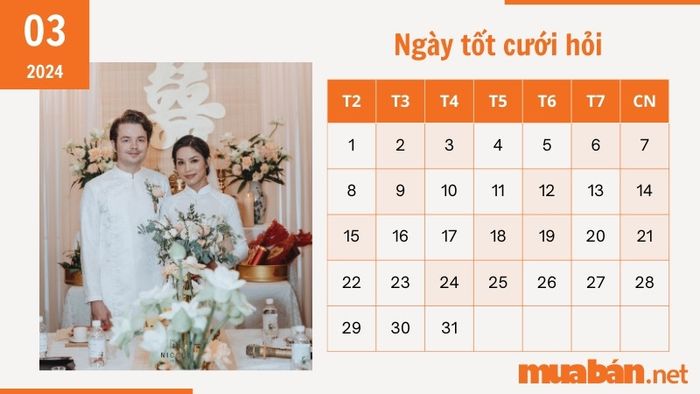 Ngày tốt cho việc cưới hỏi theo lịch âm tháng 3 năm 2024