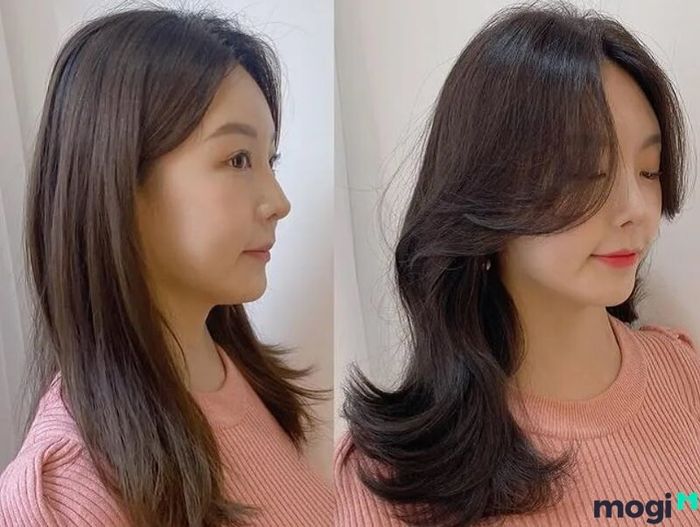 Người trán thấp và gò má cao nên thử kiểu tóc mái sấy phồng để làm mềm mại các đường nét trên khuôn mặt.