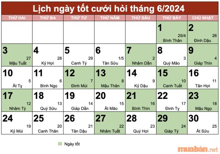 Những ngày đẹp để cưới hỏi trong tháng 6 năm 2024