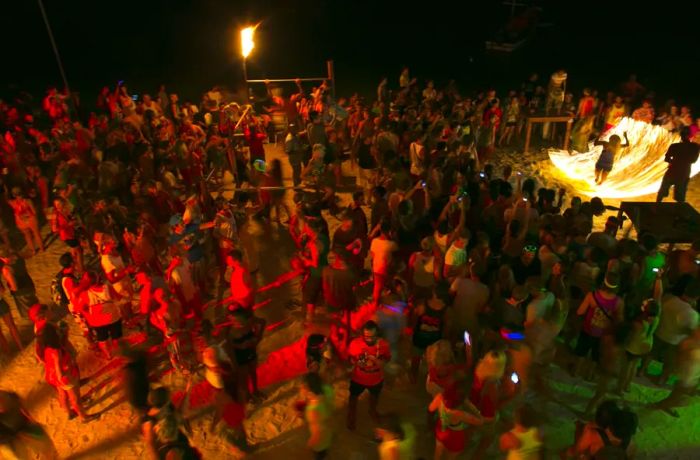 The beach at Haad Rin comes alive with full moon revelers who dance the night away.