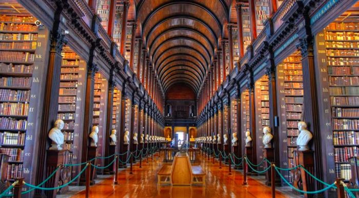 The Long Room of Trinity’s Old Library houses an impressive collection of 200,000 books.