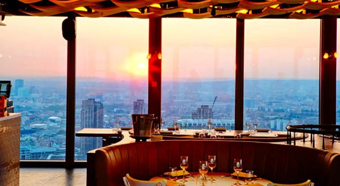 Duck and Waffle offers a round-the-clock menu alongside breathtaking 230-meter views that are available 24/7.