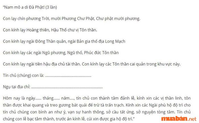 Bài khấn Thổ Địa trước khi treo gương bát quái.