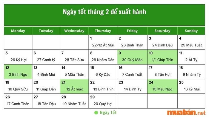Ngày tốt tháng 2 để xuất hành