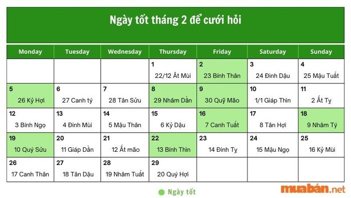 Ngày tốt tháng 2 cho việc cưới hỏi