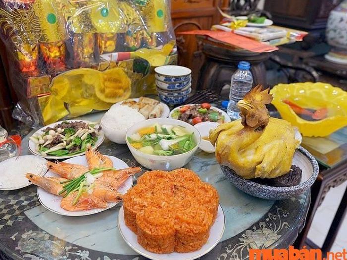 Mâm lễ mặn cúng giao thừa ngoài trời