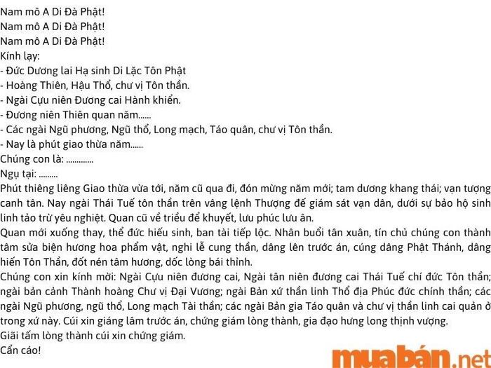 Bài văn khấn cúng giao thừa ngoài trời