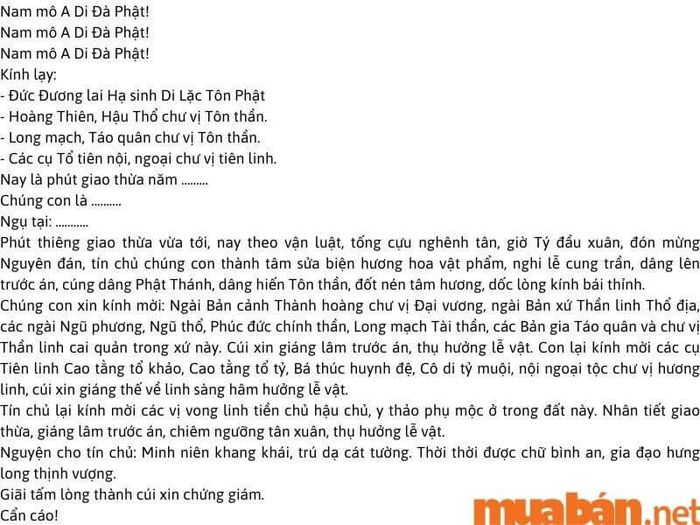 Bài văn khấn cúng giao thừa trong nhà