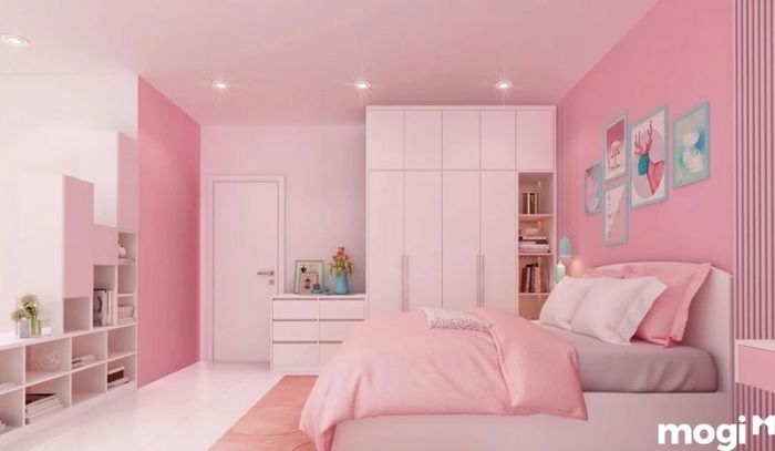 Phòng ngủ bé gái tông màu hồng nhẹ nhàng và thanh thoát