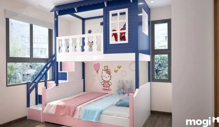 Thiết kế phòng ngủ chung cho bé trai và bé gái, tạo nên không gian vừa hiện đại vừa ấm cúng cho cả hai.