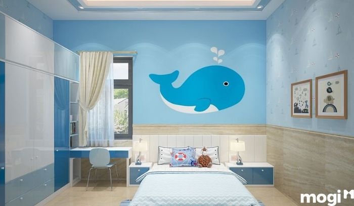 Phòng ngủ bé trai với chủ đề biển cả đầy quyến rũ.