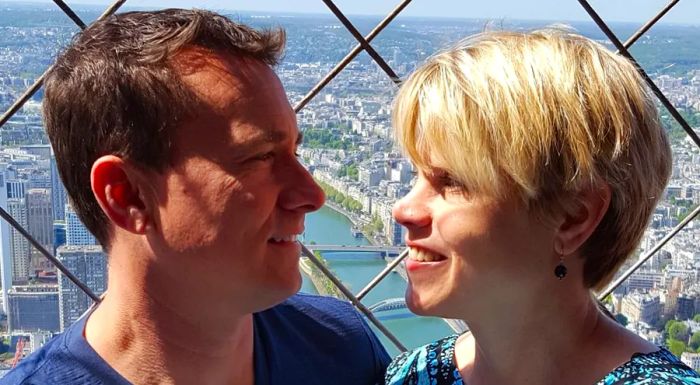 Dan and Esther atop the Eiffel Tower during their return visit.