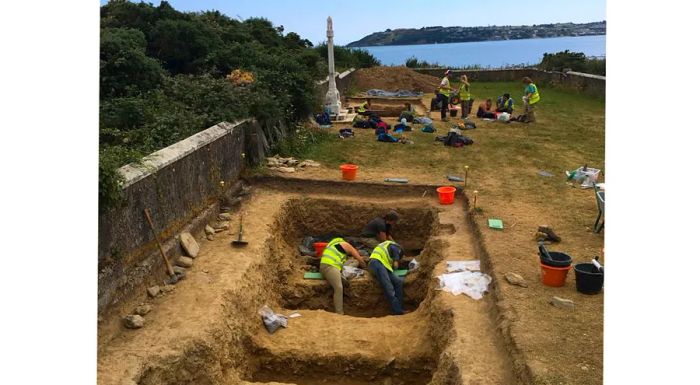 Archaeologists excavate one of the prison graveyards on Spike Island.