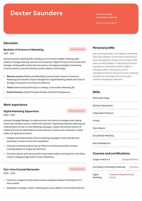 Mẫu CV tiếng Anh cho sinh viên đã hoàn thành khóa học