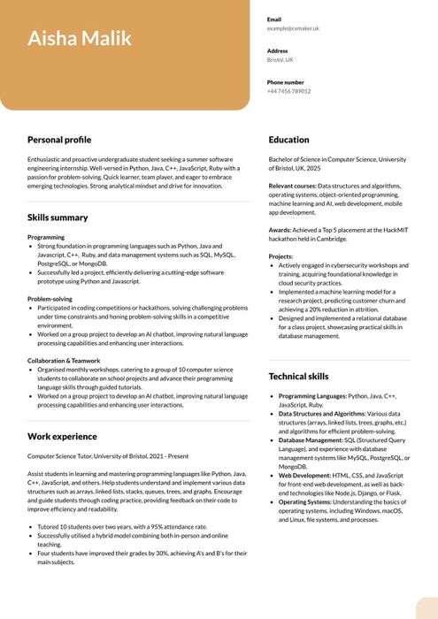 Mẫu CV tiếng Anh cho sinh viên chưa ra trường