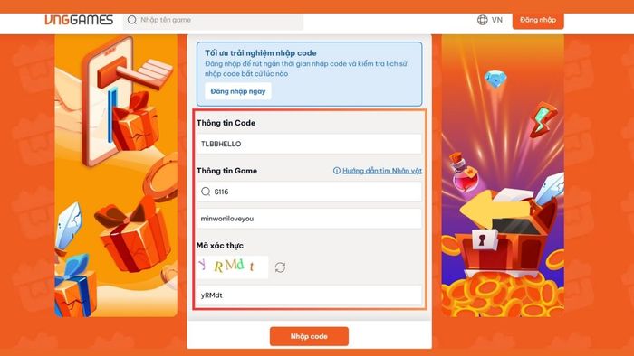 Hướng dẫn nhập mã code Thiên Long Bát Bộ - Bước 3