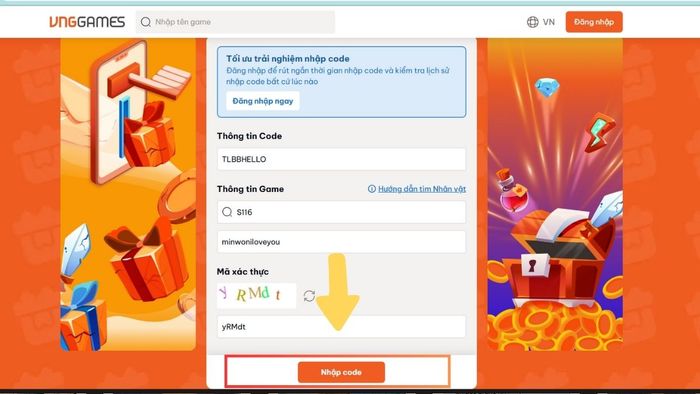 Hướng dẫn nhập mã code Thiên Long Bát Bộ - Bước 4