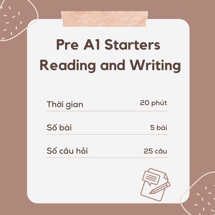 Cấu trúc bài thi Pre A1 Starters Reading and Writing