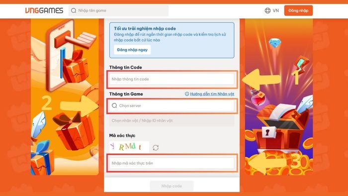 Hướng dẫn nhập mã code Thiên Long Bát Bộ - Bước 2