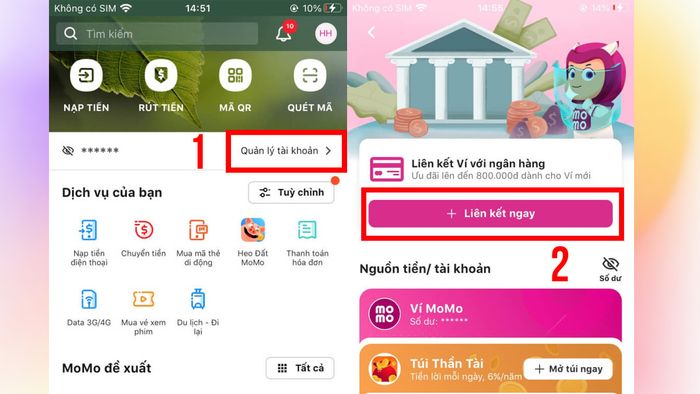 Hướng dẫn liên kết MoMo với tài khoản Vietcombank - bước 1