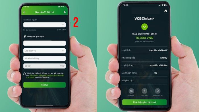 Hướng dẫn chuyển tiền từ Vietcombank sang MoMo sử dụng VCB - bước 2