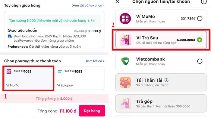 Cách thanh toán ví trả sau MoMo - Các bước 2 và 3 khi thanh toán trực tuyến