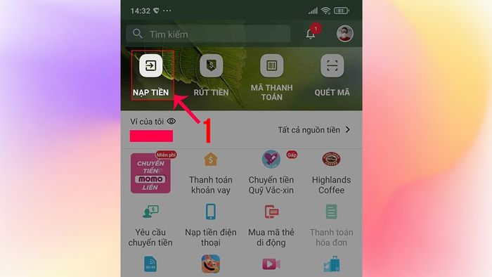 Hướng dẫn chuyển tiền từ Vietcombank sang MoMo trên điện thoại - bước 1
