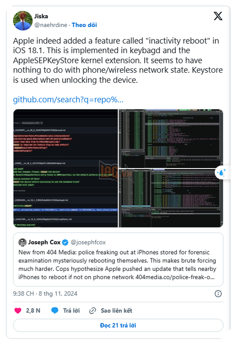 Apple giới thiệu tính năng bảo mật mới trên iOS 18.1, khiến các cơ quan thực thi pháp luật gặp khó khăn trong việc phá án