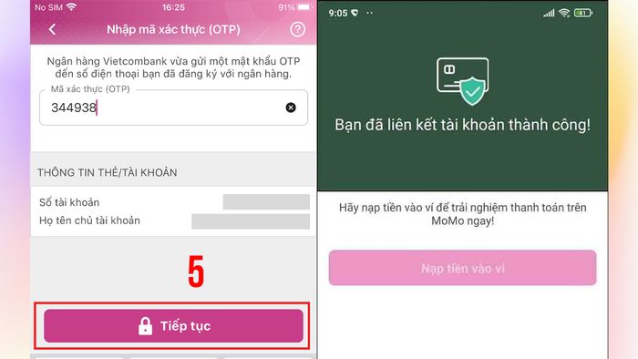 Hướng dẫn liên kết MoMo với tài khoản Vietcombank - bước 3