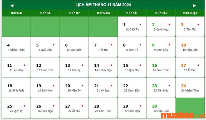 Xem ngay lịch âm tháng 11 năm 2024