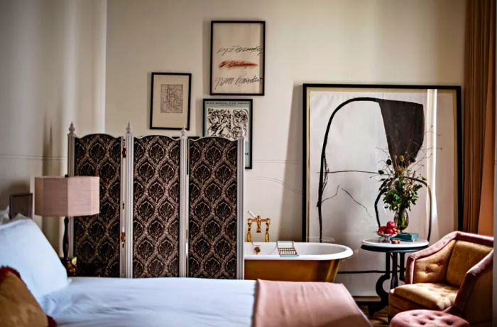 Rooms at NoMad London are stylish and unique, with a vibrant mix of design elements. The hotel also features a signature restaurant.