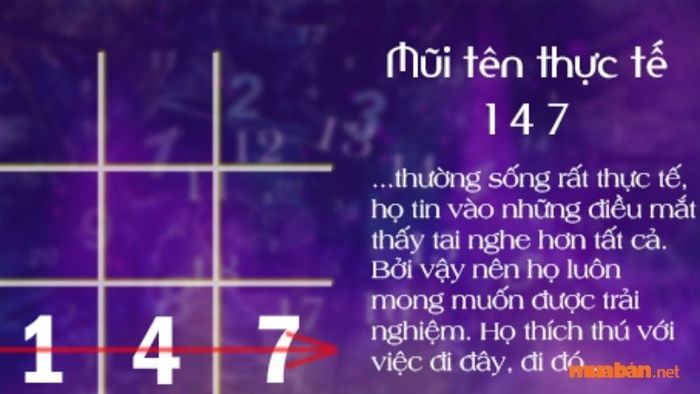 Mũi tên 147 trong Thần số học còn được biết đến với tên gọi mũi tên thực tế, mang năng lượng tích cực nhờ sự kết hợp của ba con số trên trục thể chất.