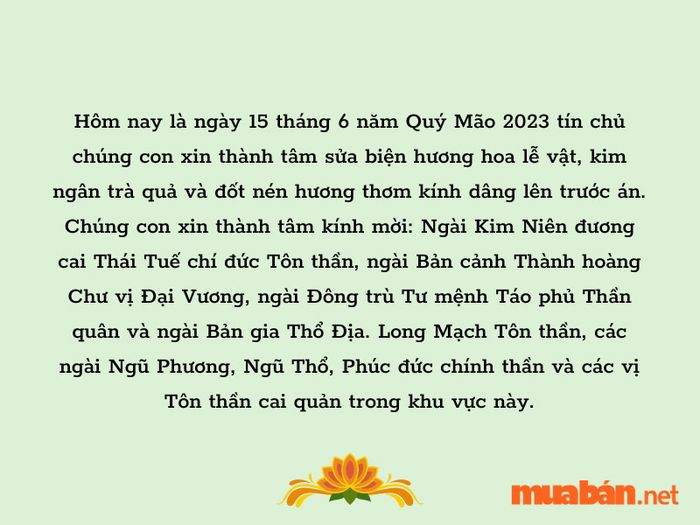 Văn khấn rằm tháng 6 cúng thổ công và các vị thần linh