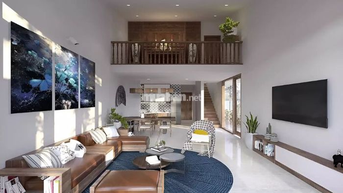 Nhà cấp 4 gác lửng đúc giả có thiết kế màu sắc phối hợp bắt mắt, thu hút