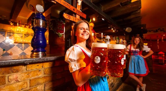 Bavarian Beerhouse: Hearty sausages and frosty steins of beer.