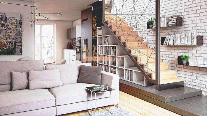 Nhà cấp 4 gác lửng đúc giả với cầu thang thiết kế tinh tế