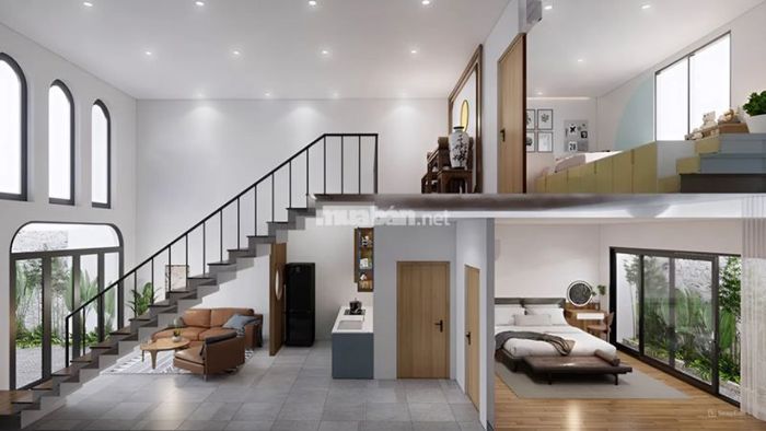 Nhà cấp 4 gác lửng đúc giả với 2 phòng ngủ tiện nghi