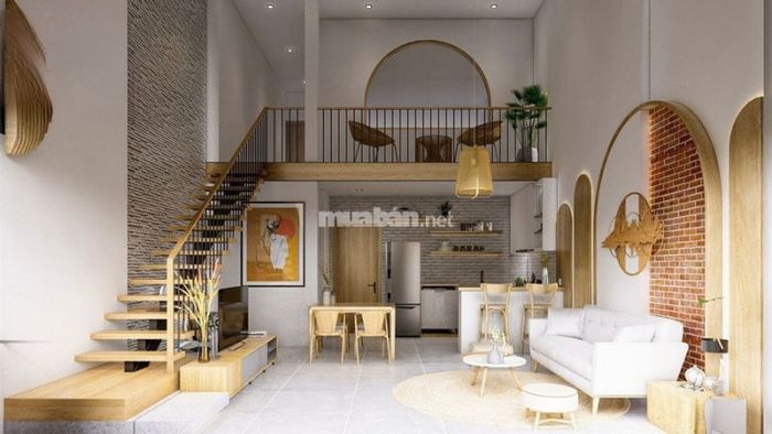 Nhà cấp 4 gác lửng đúc giả sử dụng gỗ tự nhiên, tạo nên vẻ đẹp sang trọng và ấm cúng