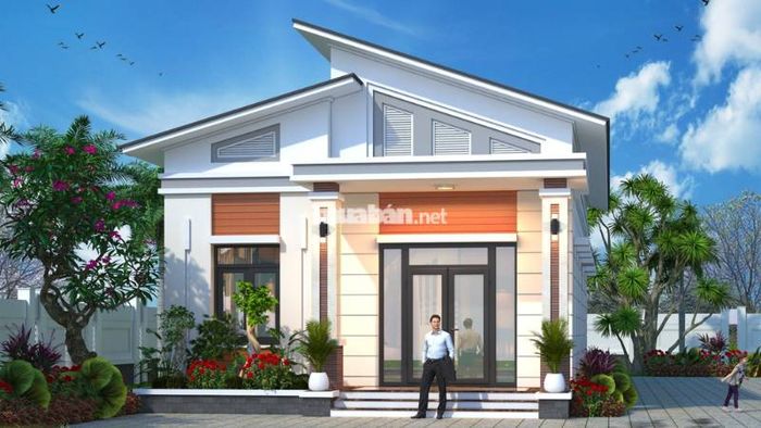 Mẫu nhà 1 trệt 1 lửng với mái dốc đẹp mắt