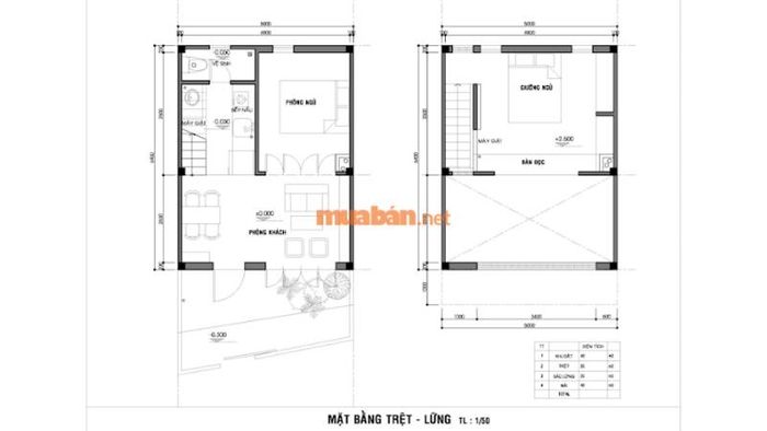 Bản vẽ nhà 1 trệt 1 lửng phổ biến cho gia đình nhỏ