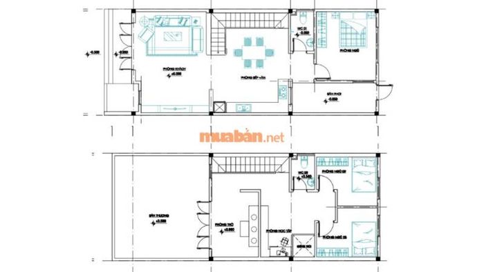 Bản vẽ nhà 1 trệt 1 lửng phổ biến cho gia đình đông thành viên