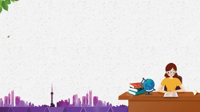 Mẫu PowerPoint 20/11 với hình ảnh cô giáo ngồi trên bục giảng, đang chấm bài, với phông nền thành phố hiện đại.