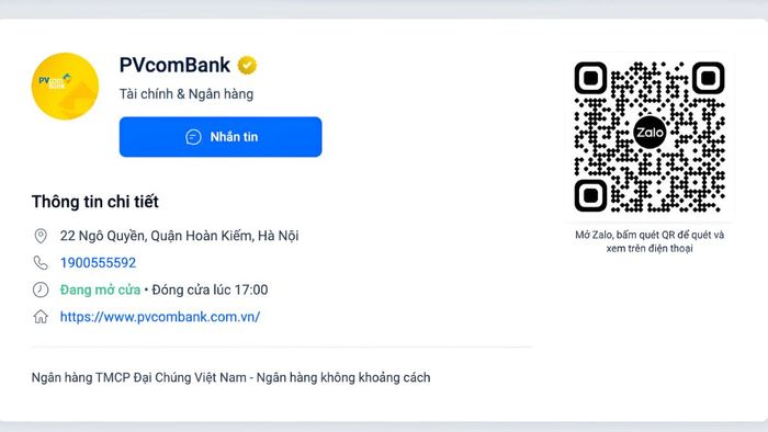Liên hệ tổng đài PVcomBank qua Zalo