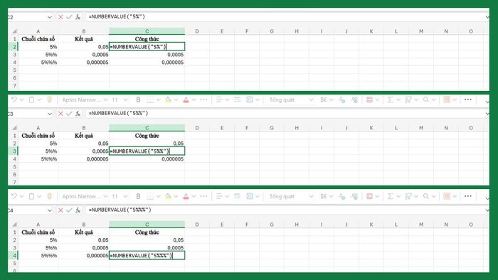 Ví dụ về hàm Numbervalue trong Excel