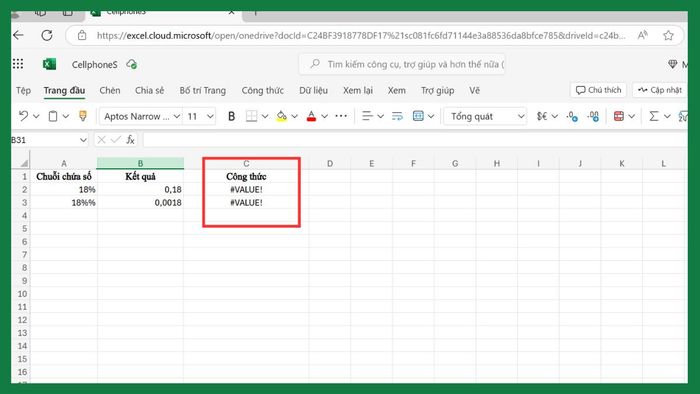 Các lỗi phổ biến khi sử dụng hàm NUMBERVALUE trong Excel