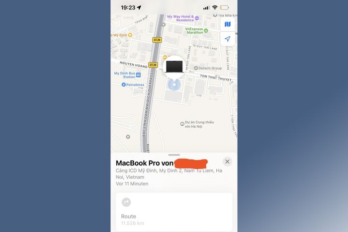 Hình ảnh từ Find My cho thấy chiếc MacBook Pro đang ở Hà Nội