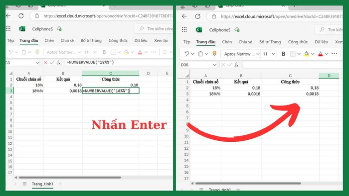Sử dụng ký tự % trong hàm Numbervalue đúng cách