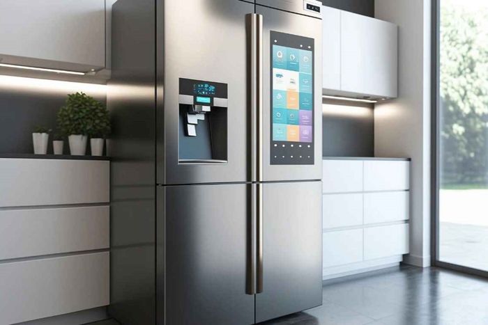 Một mẫu tủ lạnh thông minh của Samsung đang được giới thiệu.