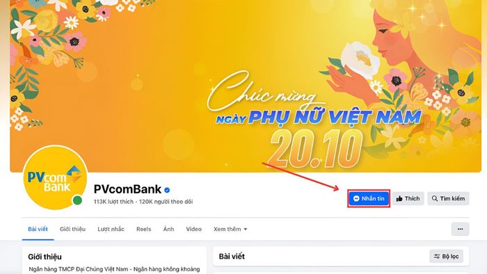 Liên hệ tổng đài PVcomBank qua Facebook